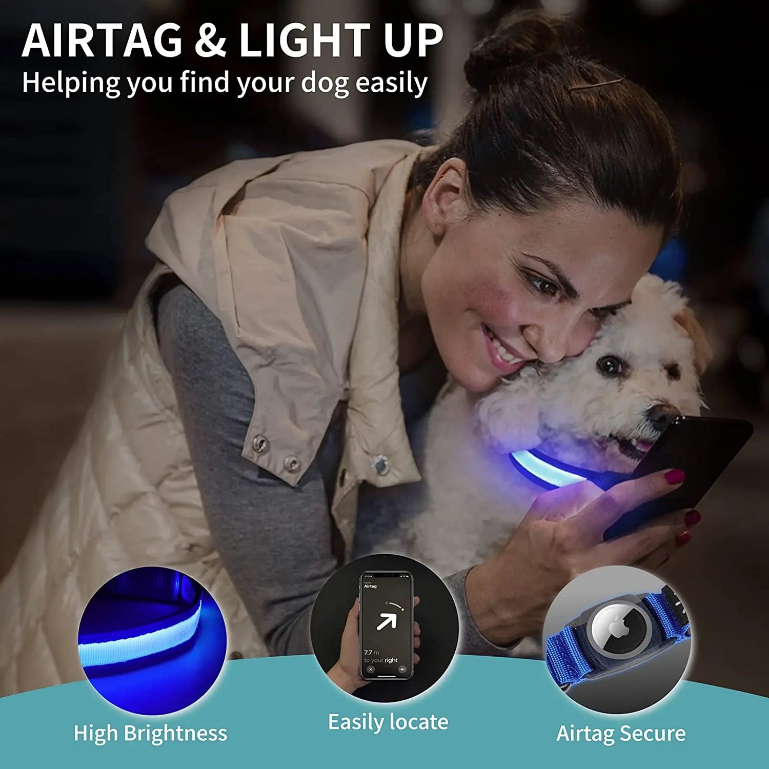 GlowTrack™ AirTag LED Dog Collar